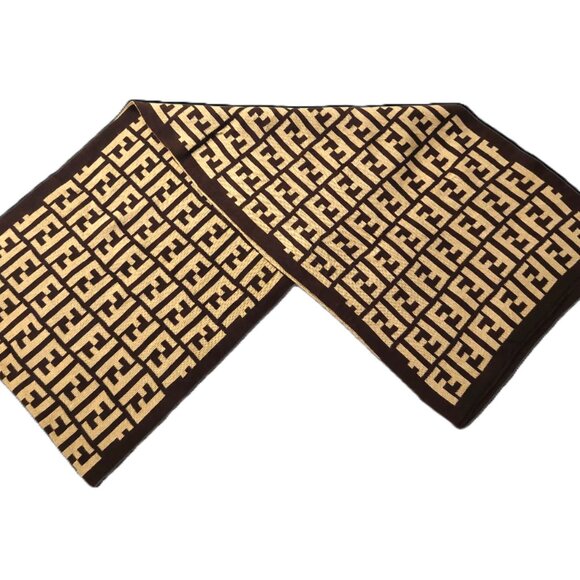 Vintage FENDI Brown & Tan Full Monogram Print Scarf - Picture 1 of 10